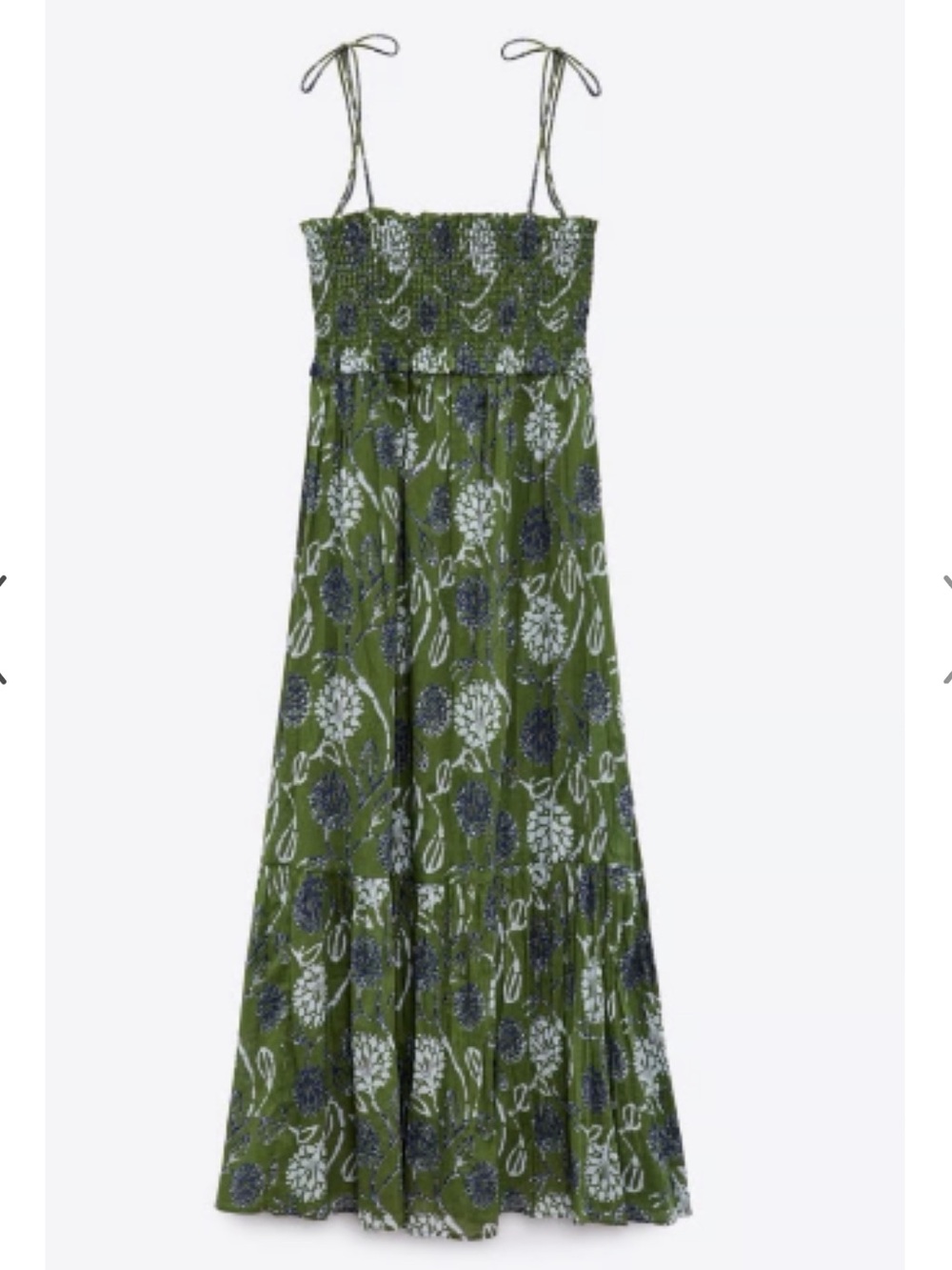 Zara Olive tiers Tie-Shoulder smocked Maxi Navy White floral 100% cotton M dress - Picture 3 of 15